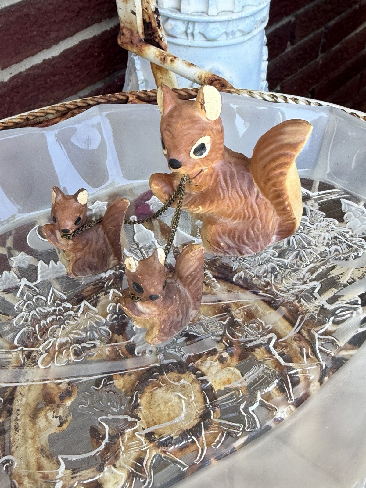 Vintage Norcress Japan Ceramic Squirrel Chain Family Figurine Miniatures