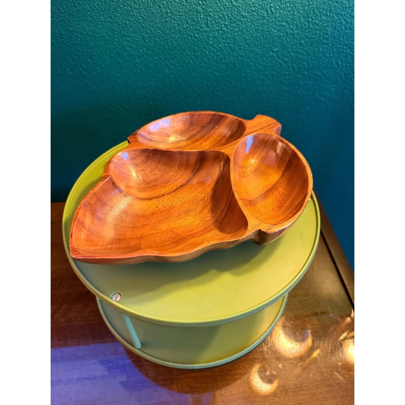 Vintage Alii Woods Monkeypod Wood Divided Serving Tray — Hawaii Souvenir, MCM