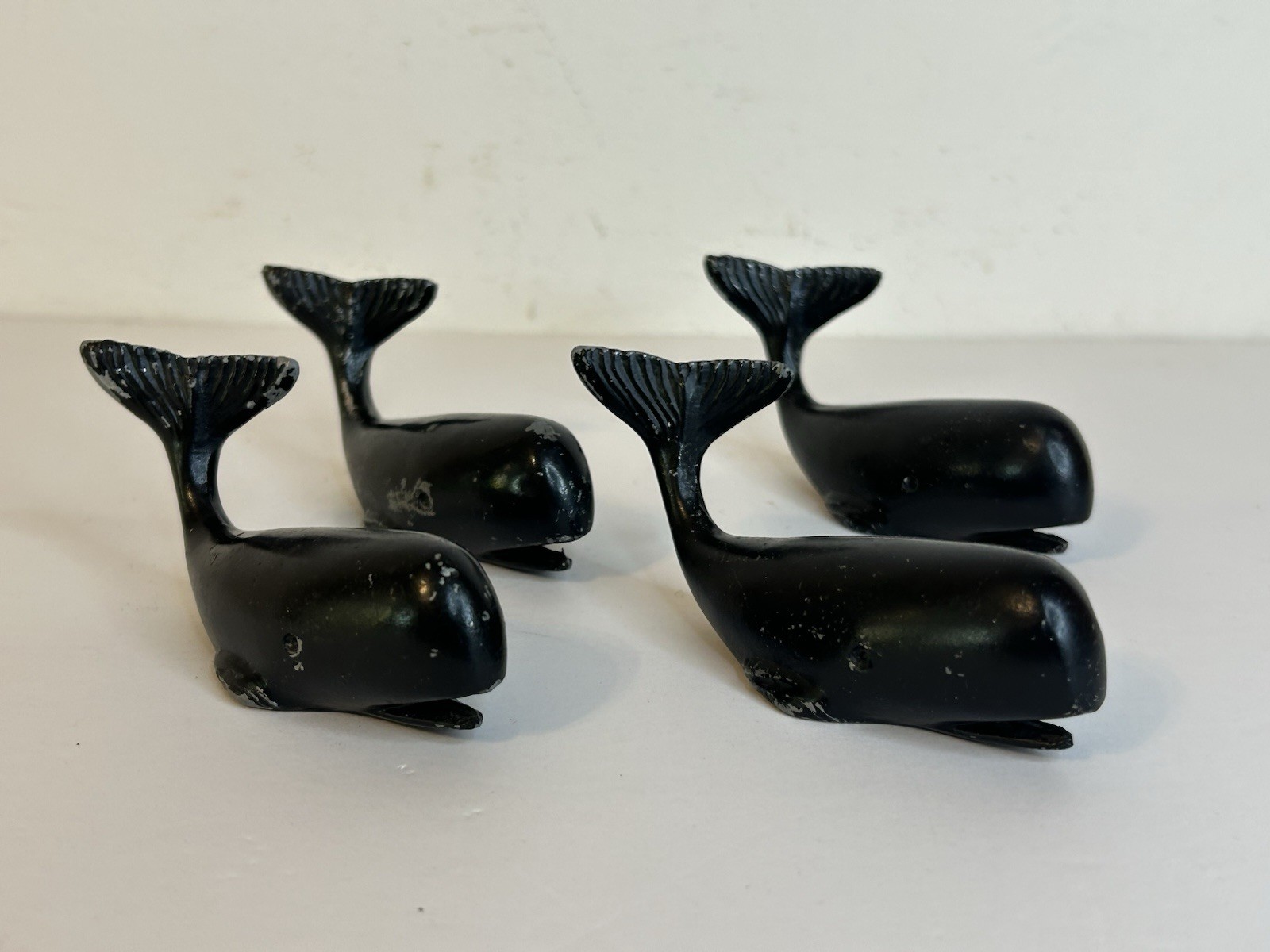 Vintage Set of 4 Cast Iron 4” Antique Whale Figurine Paperweight