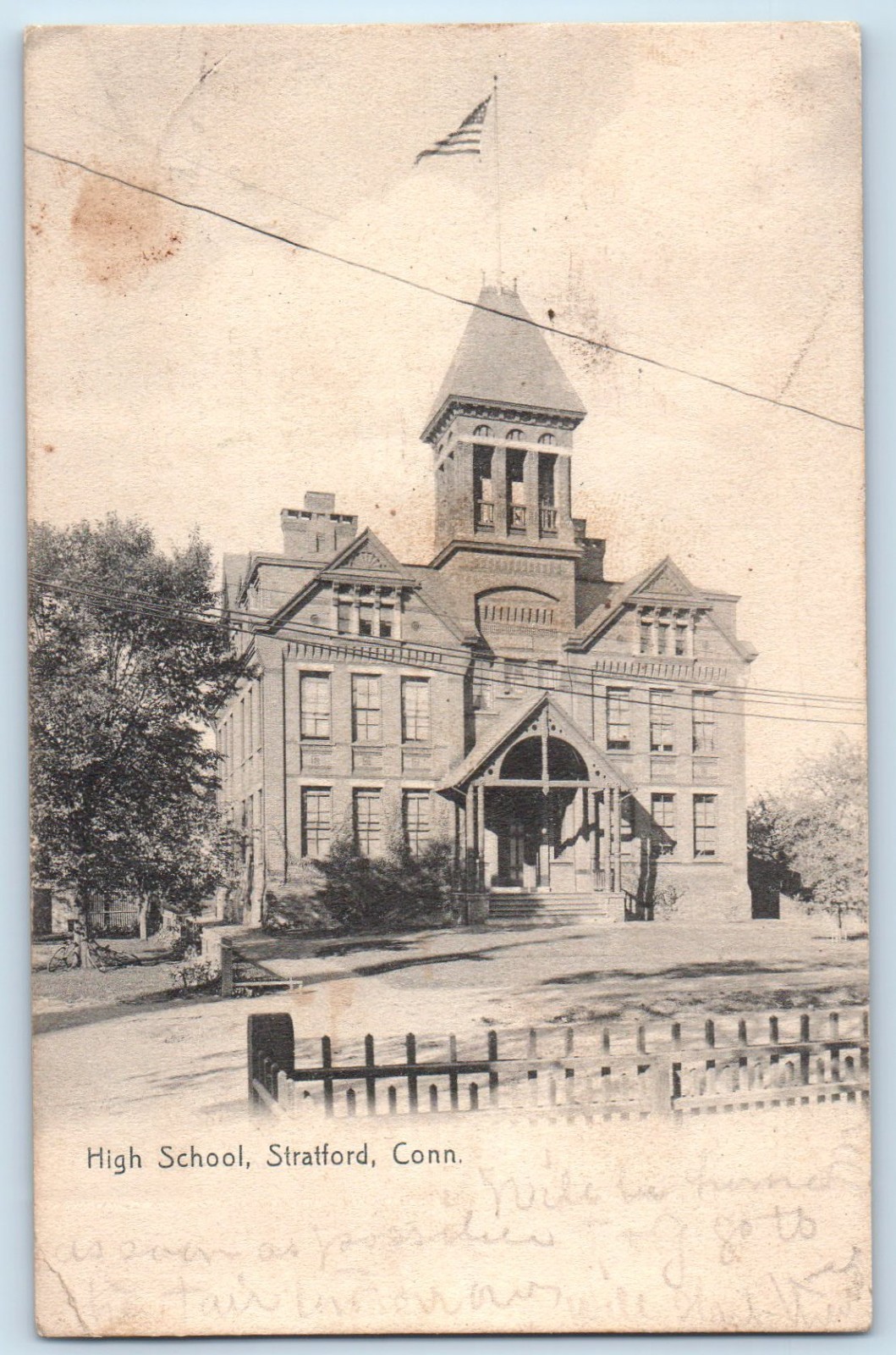 1906 Stratford Connecticut Vintage Postcard High School Exterior Building Posted