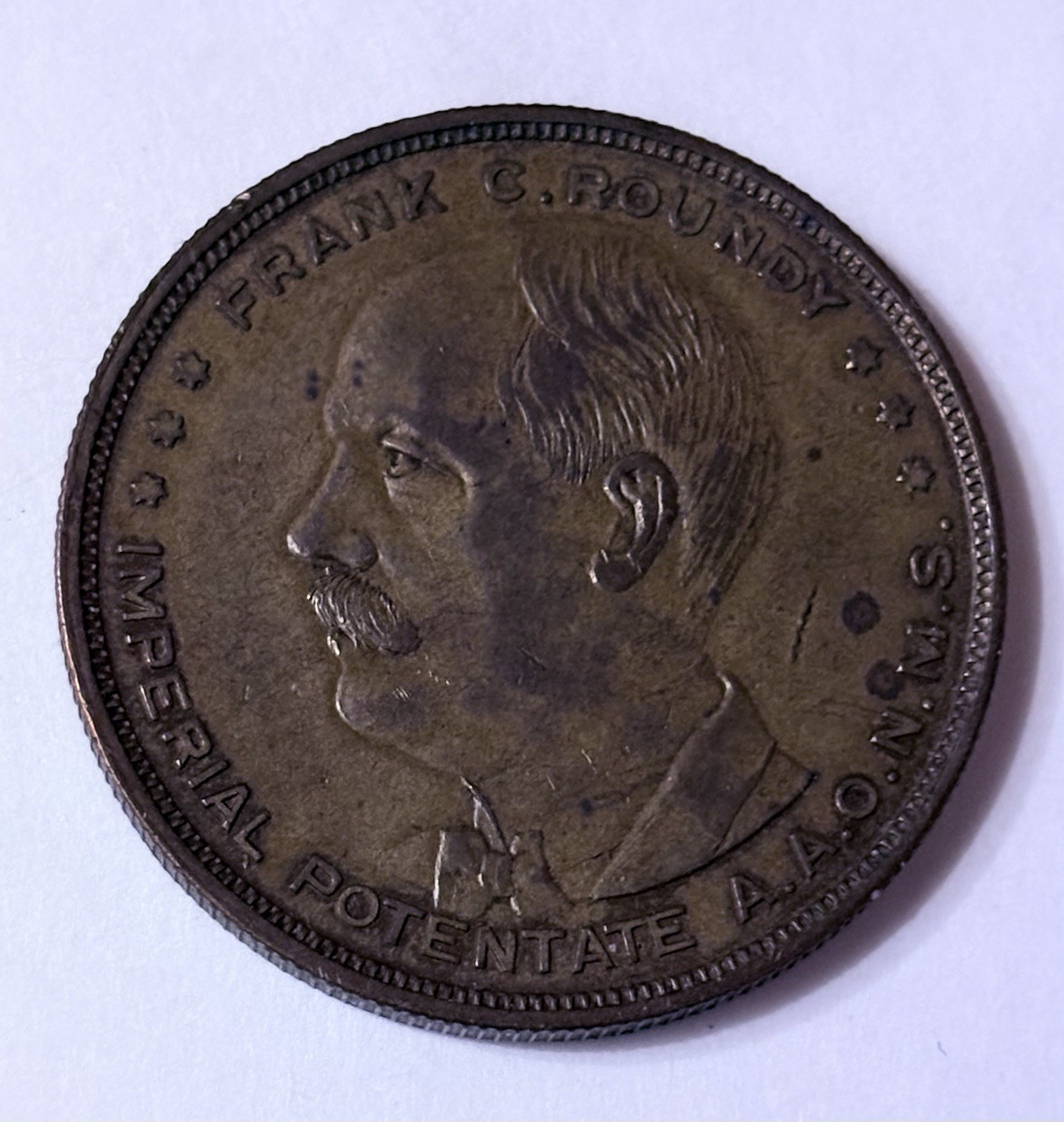 SHRINERS TOKEN FRANK C. ROUNDY IMPERIAL POTENTATE MEDINAH TEMPLE 1907 CHICAGO IL SHRINERS TOKEN FRANK C. ROUNDY IMPERIAL POTENTATE MEDINAH TEMPLE 1907 CHICAGO IL