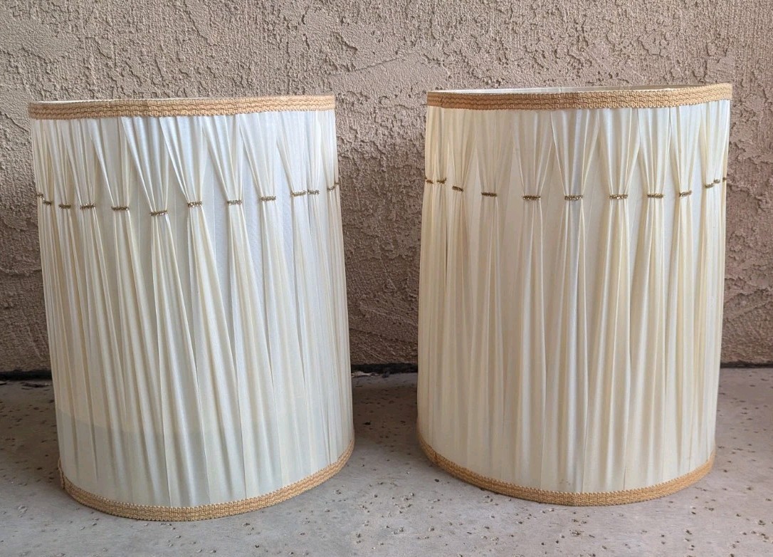 2 VINTAGE Beautiful Tall Drum Lamp Shades Stylish MCM & Elegant 2 VINTAGE Beautiful Tall Drum Lamp Shades Stylish MCM & Elegant