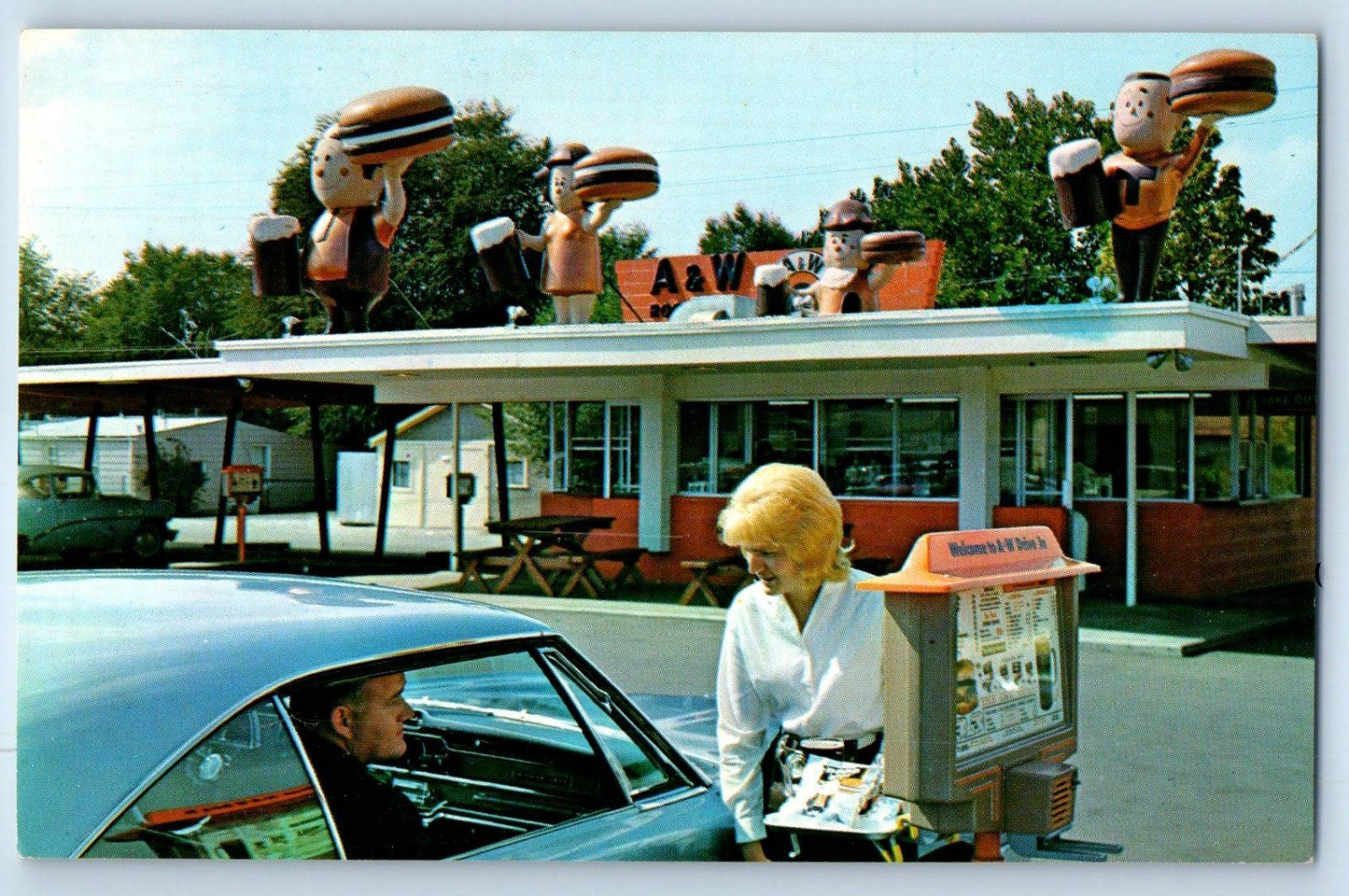 c1960's A & W Root Beer Diner Drive In Car Denver Colorado CO Vintage Postcard
