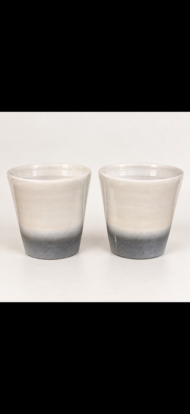 A Pair Of Crate & Barrel Ceramic Planters With Tapered Cylindrical Forms Glazed
