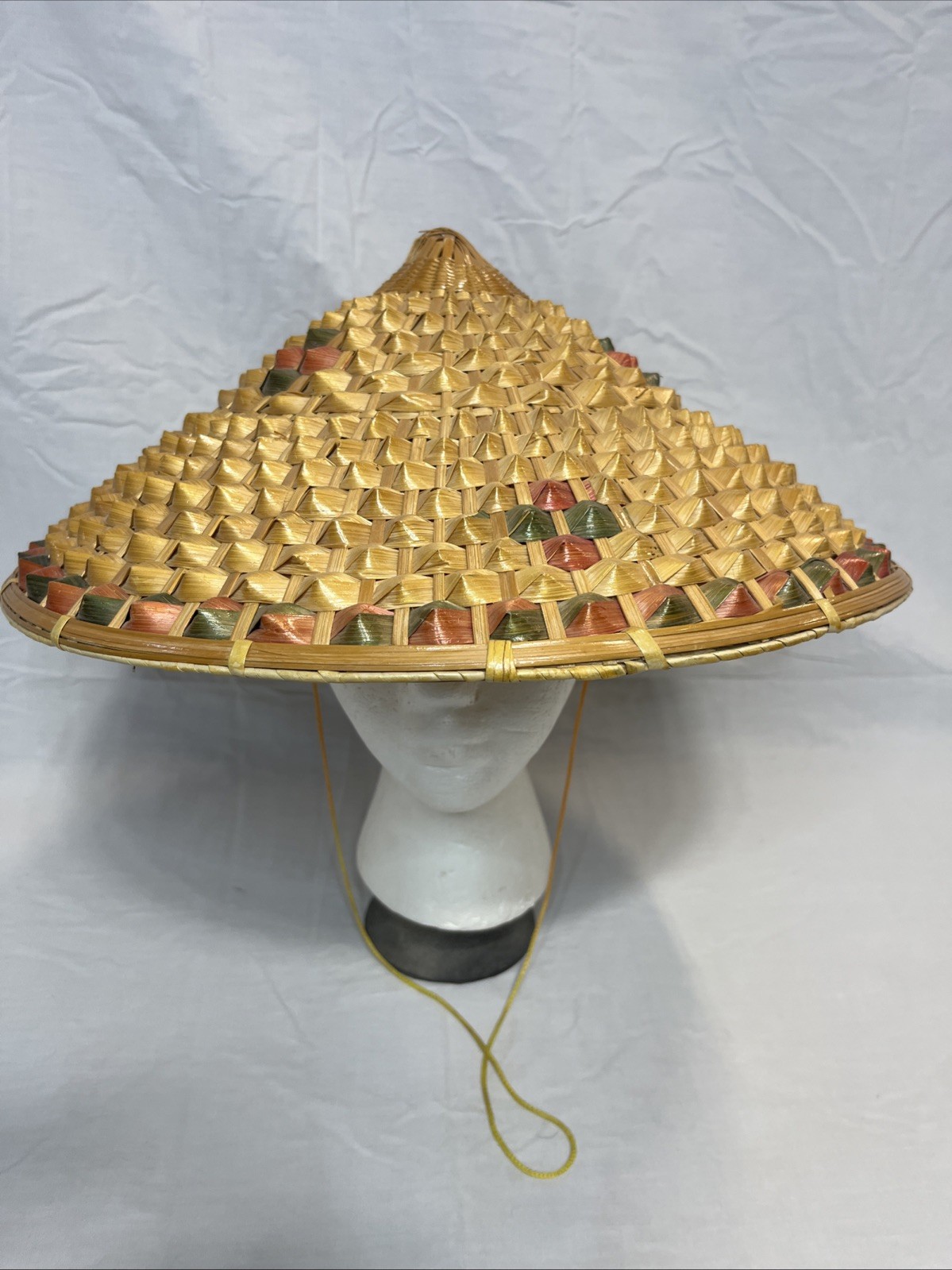 Vtg Woven Straw Bamboo Conical Sun Hat Asian Farmer Cap Hat Wall Decor 16\