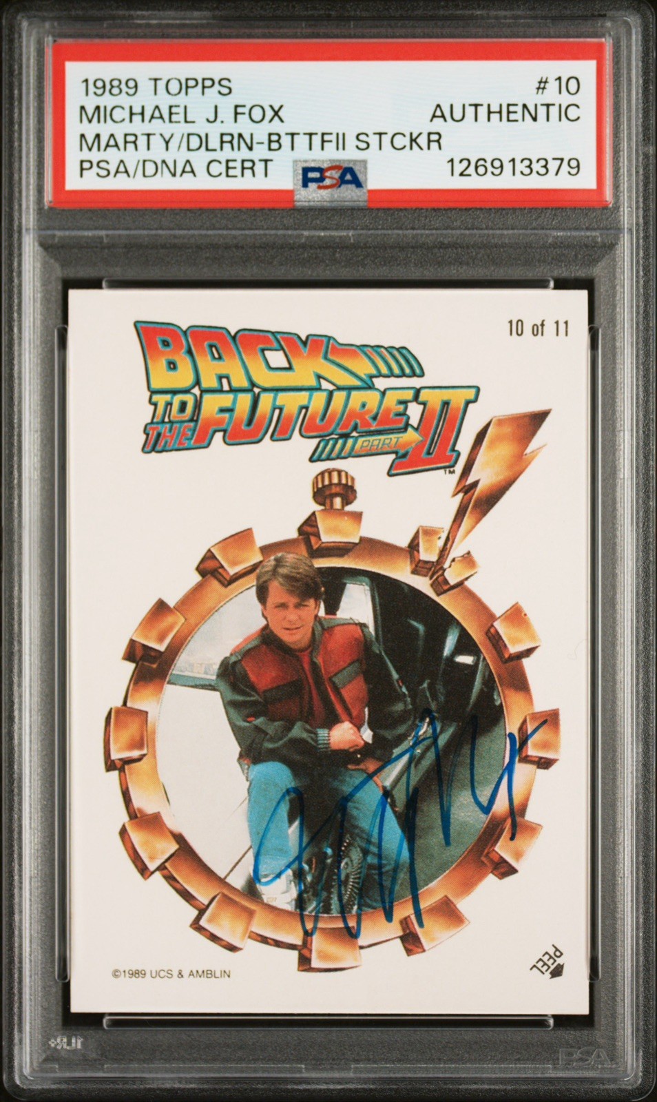 Michael J Fox 1989 Topps Signed Sticker #10 Back to the Future - PSA Authentic 