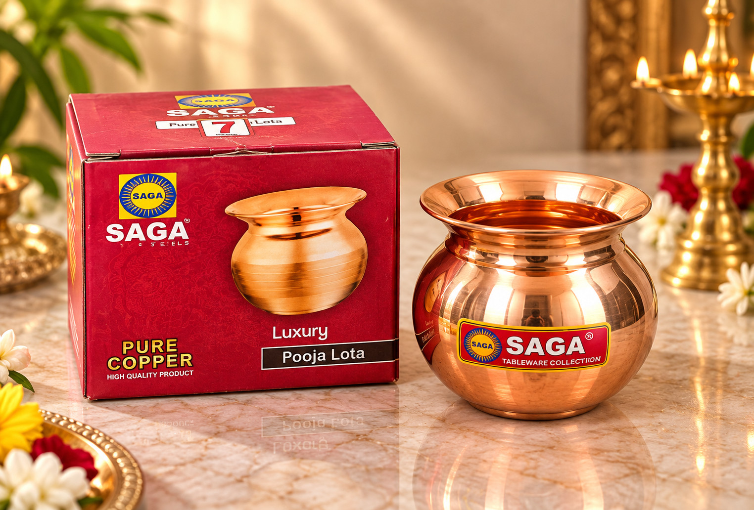 Pure Copper Lota No. 7 Pooja Kalash Hindu Puja Water Pot Religious Vessel
