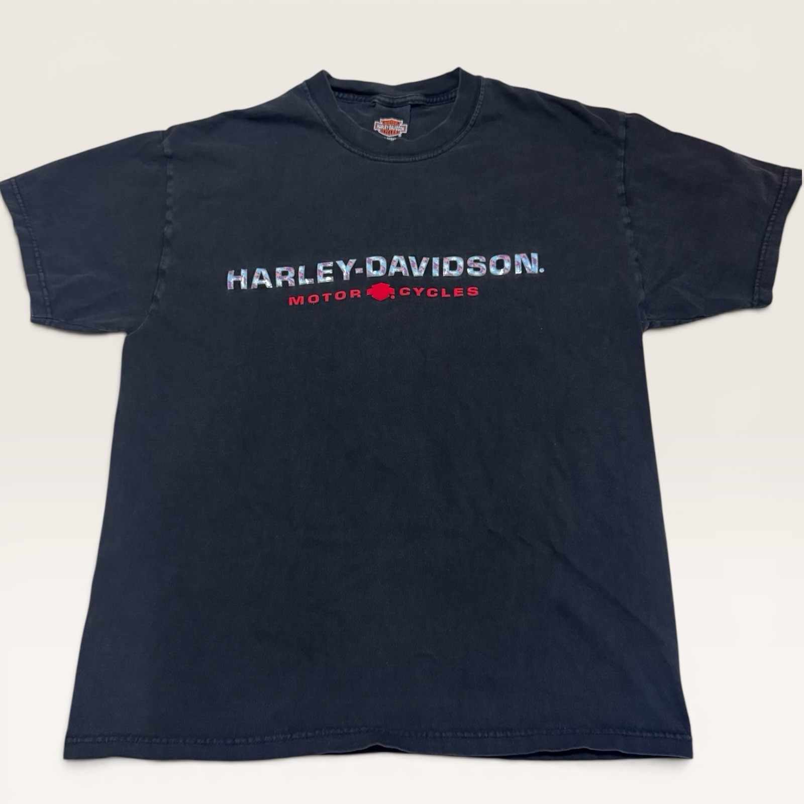 Vintage 1998 Harley Davidson Vreeland’s Dealer Tee L 3D Puff Flocked Flag