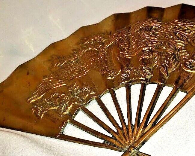 Vintage Solid Brass Fan ROC with Asian Dragon Design