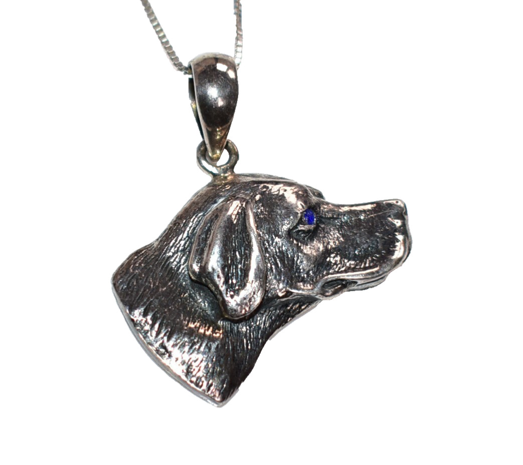 WOW FABULOUS Vtg SOLID Sterling *LAB RETRIEVER w *PASTE EYE* Pendant
