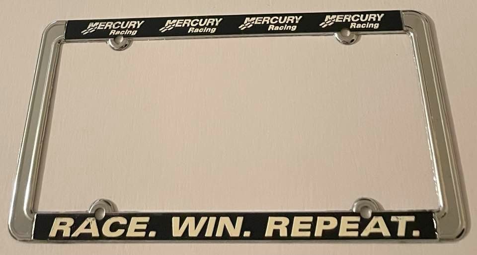 Vintage Mercury Racing Booster License Plate Frame Race Win Repeat Marauder