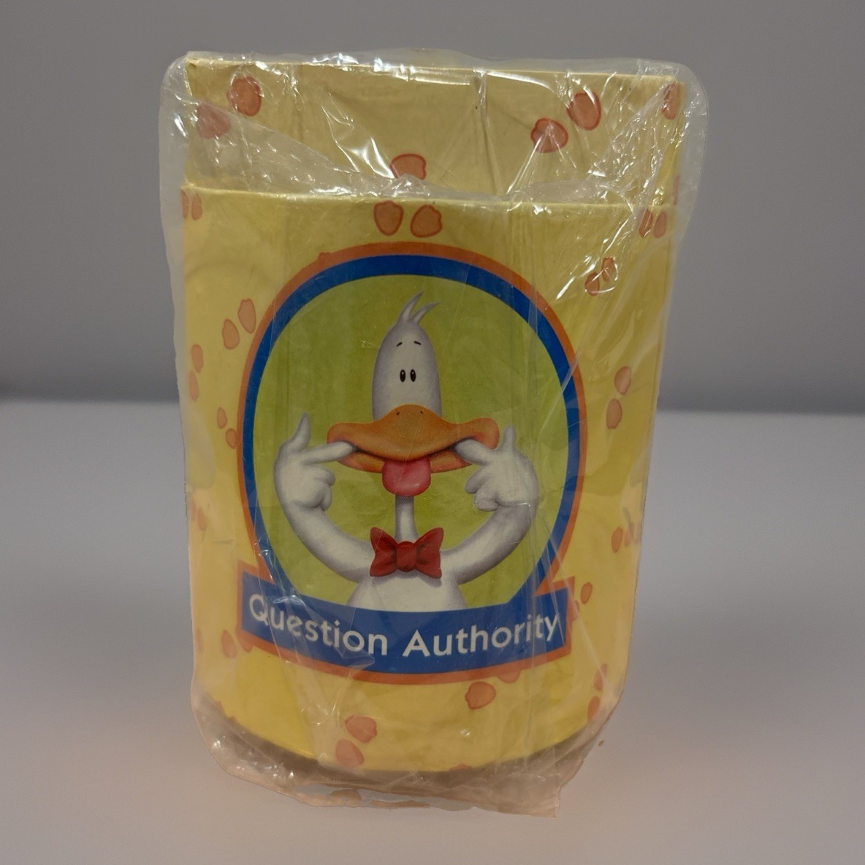 1990s Sitting Ducks Question Authority Novelty Desk Pencil Holder Vtg Quirky NIP