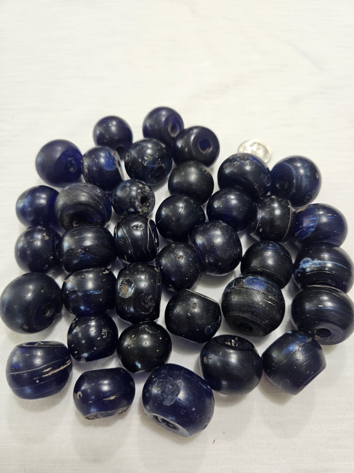Antique Dark Blue Glass Dutch Dogon Trade Beads 36pc Large Round 15mm-25mm Antique Dark Blue Glass Dutch Dogon Trade Beads 36pc Large Round 15mm-25mm