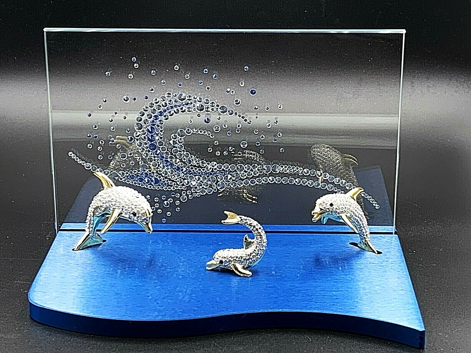 *RARE* OLIVER WEBER DOLPHINS W/STANDS,  ENCRUSTED W/SWAROVSKI CRYSTALS, MIB
