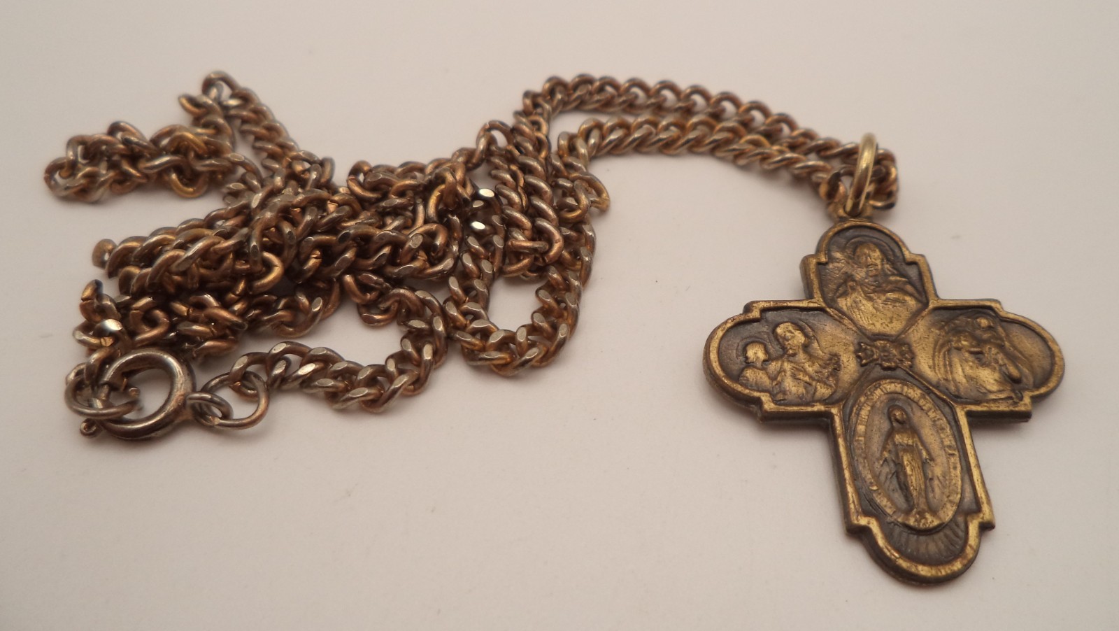 Vintage Catholic 4 Way Cross Medal Necklace Pendant Call A Priest Brass Tone 18 Vintage Catholic 4 Way Cross Medal Necklace Pendant Call A Priest Brass Tone 18