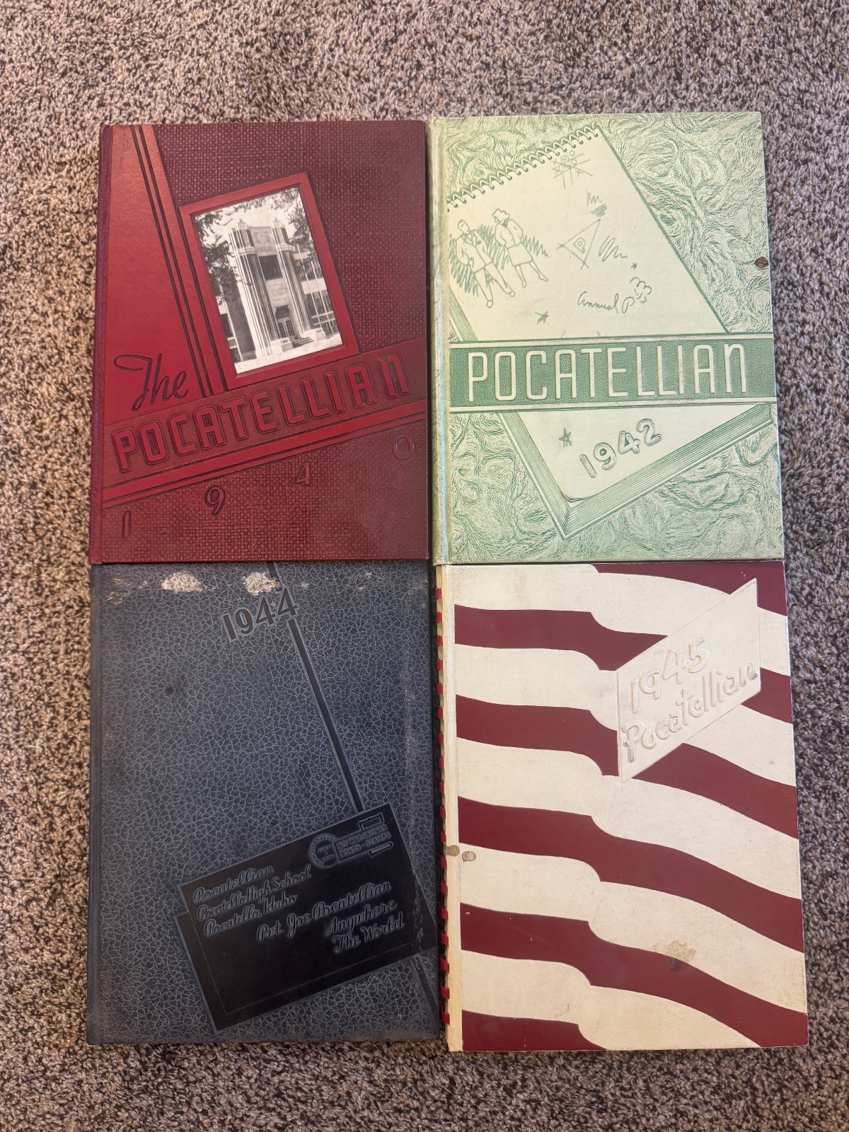 Pocatello ID High School Yearbook Set 1940-1945, 4 Books, WWII, Same Owner