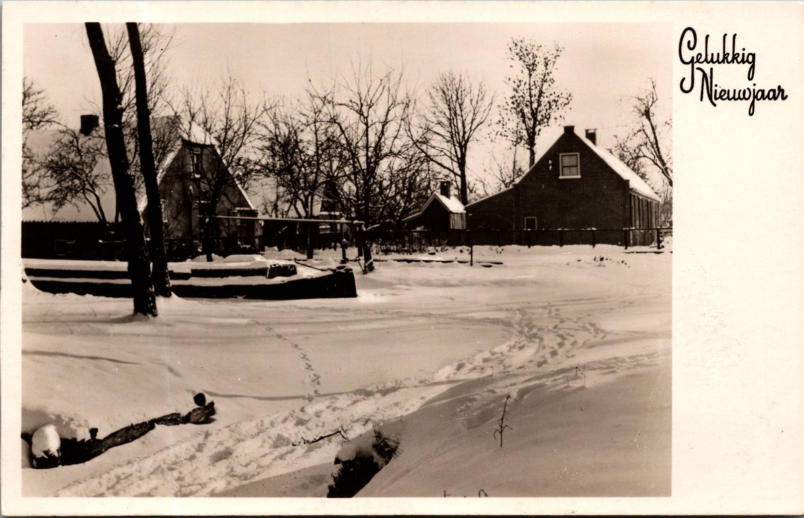 Vintage RPPC Postcard Winter Landscape Snow Scene Rijnwoude Holland Unposted