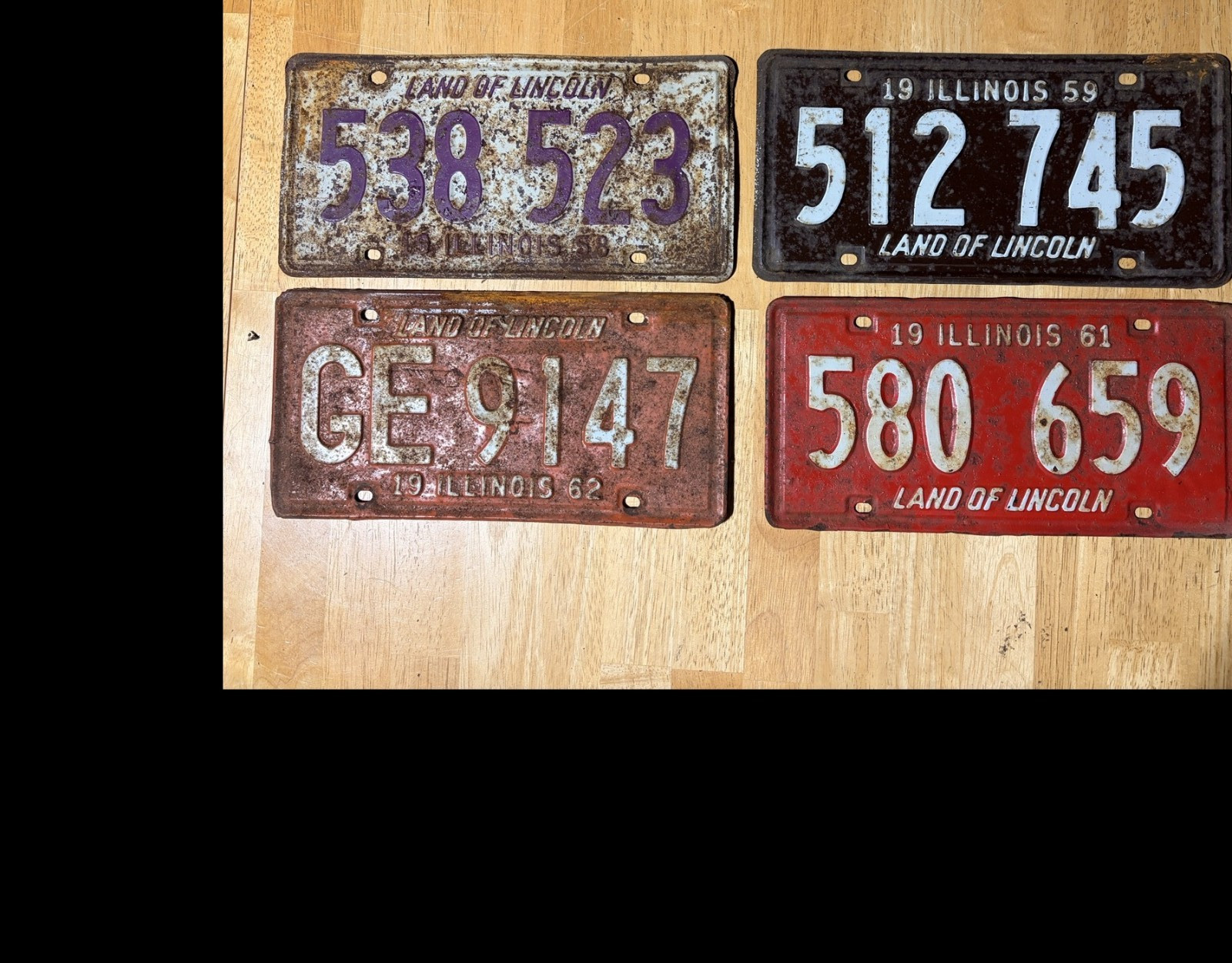 4 Vintage Illinois License Plates Lot 1958 1959 1961 1962 Rustic Patina