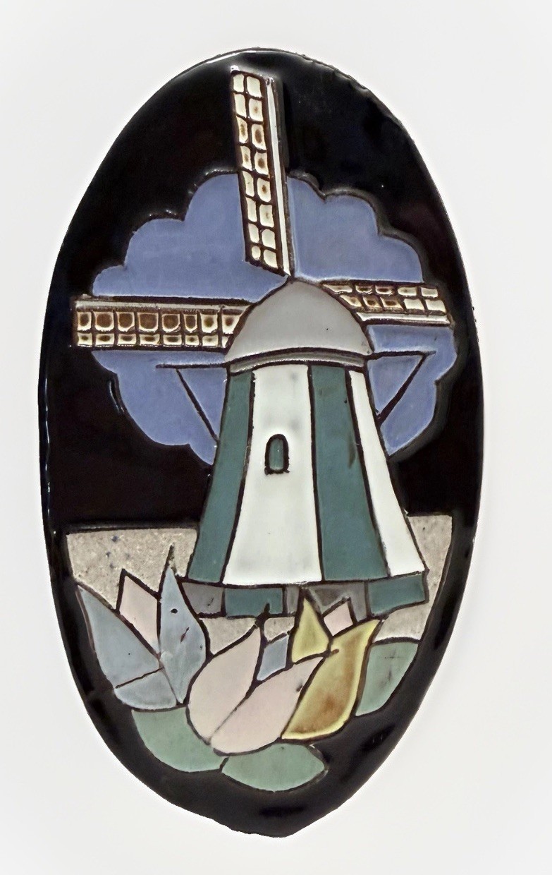 VTG Dutch Cloisonne Ceramic Tile Oval Windmill Henk Potters Pottenbakkerij Rare
