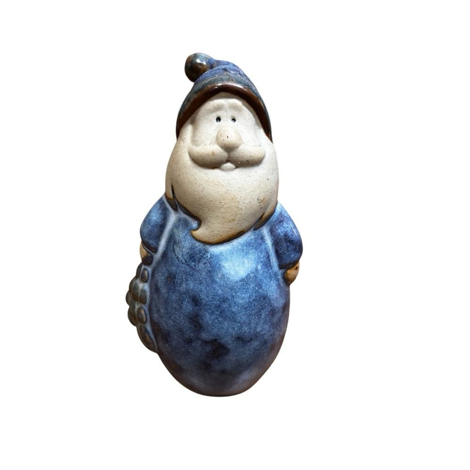 Collectible ceramic pottery Santa Claus figurine with a blue brown glaze