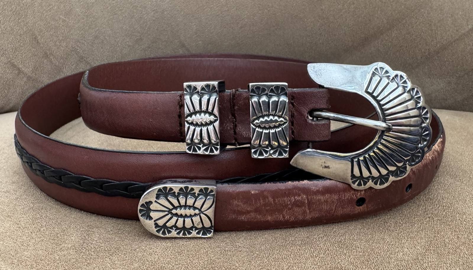 Premium Native American Handcrafted Sterling Silver 4 Pc Ranger Belt Buckle Set