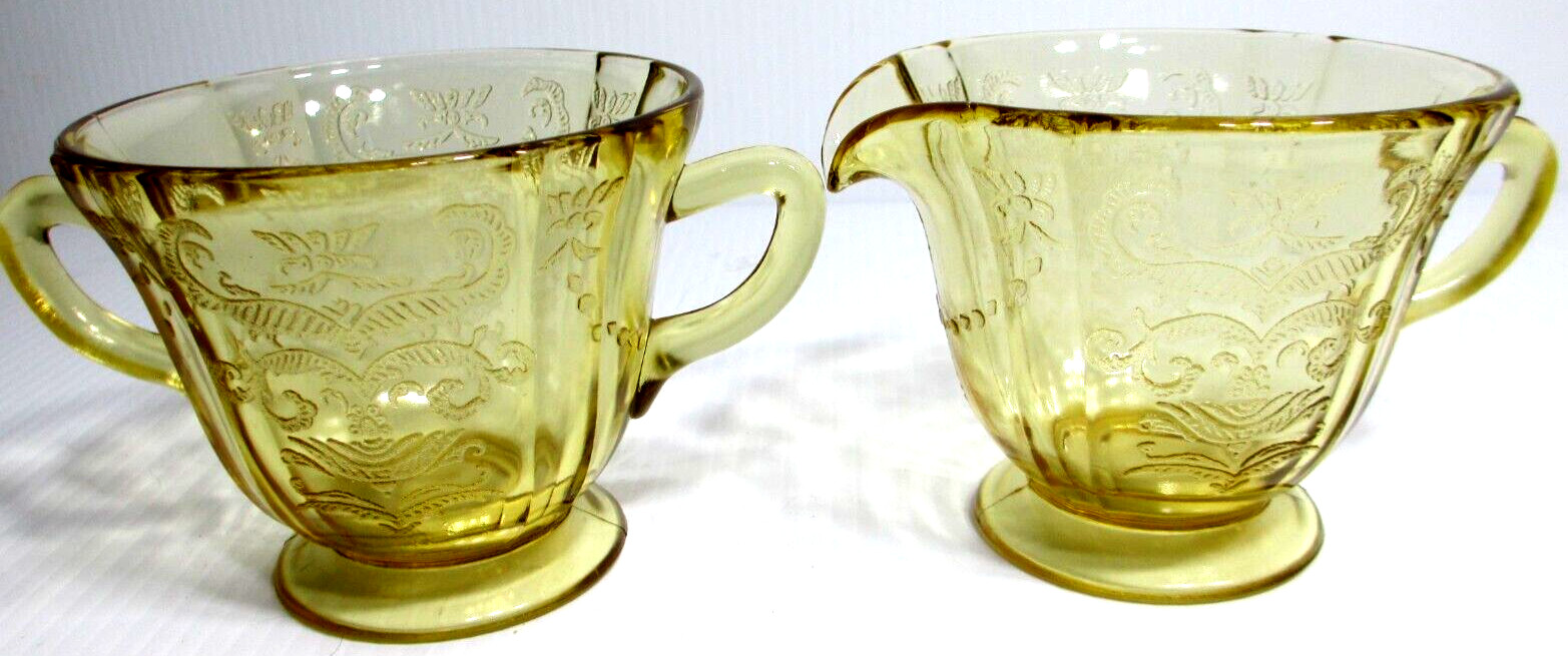Vintage Federal Glass Creamer & Open Sugar Bowl Madrid Amber 3 1/8 Vintage Federal Glass Creamer & Open Sugar Bowl Madrid Amber 3 1/8