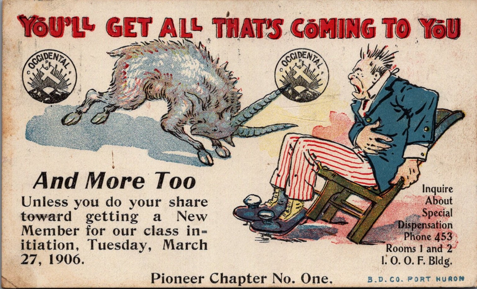 1906 I.O.O.F. Occidental Pioneer Chapter No. 1 Fraternal Cartoon Postcard 1906 I.O.O.F. Occidental Pioneer Chapter No. 1 Fraternal Cartoon Postcard