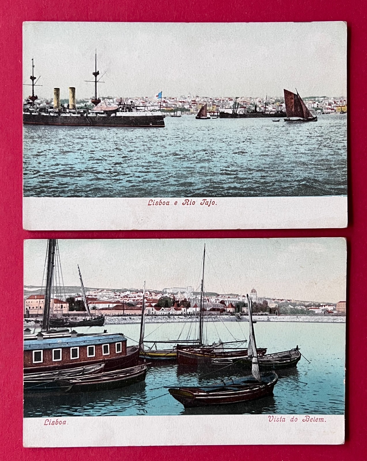 2 x Postcard Lisboa Lisbon in Portugal around 1906 Rio Tagus, Vista do Belem (176411