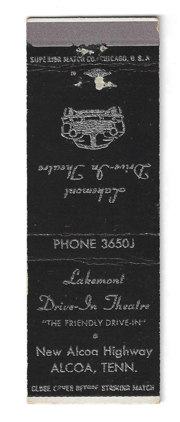VINTAGE ALCOA TN LAKEMONT DRIVE IN MOVIE THEATRE MATCHBOOK COVER VINTAGE ALCOA TN LAKEMONT DRIVE IN MOVIE THEATRE MATCHBOOK COVER