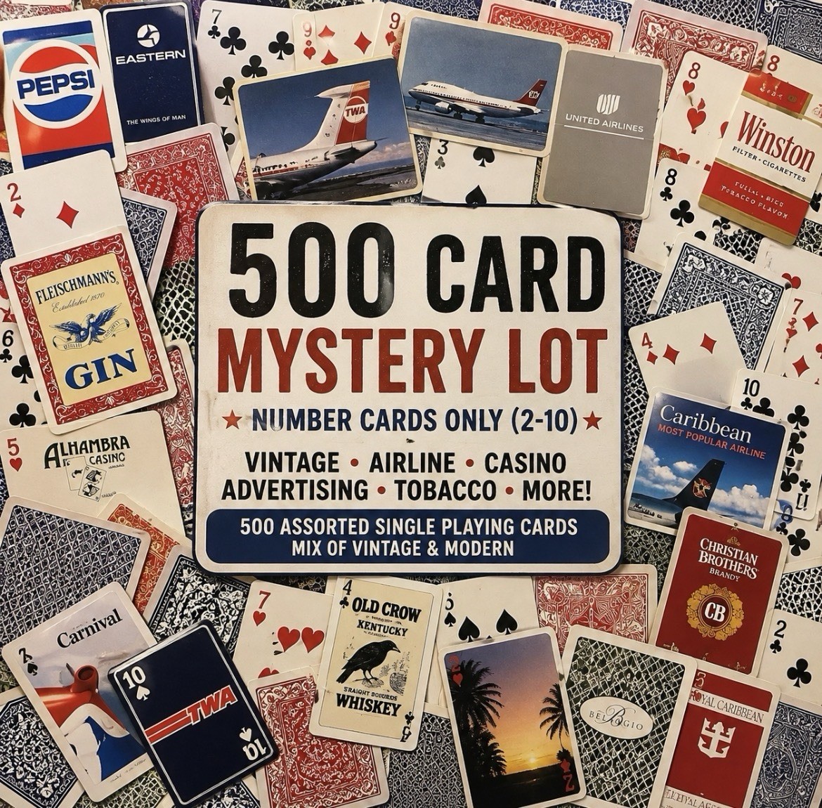 500 Single Playing Cards Lot All numbers only - Mystery Lot Some Vintage