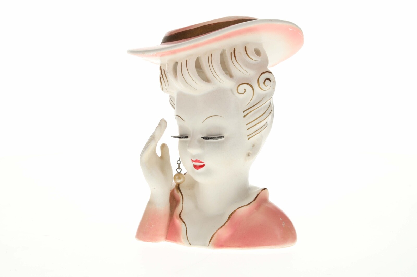 Head Vase Lady Empress Planter Japan MCM Pink Earring Fingers  Lashes CHARITY