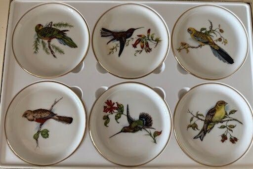 Vintage Furstenberg Porzellan Germany Bird Mini Plates Coasters Set of 6 Fine