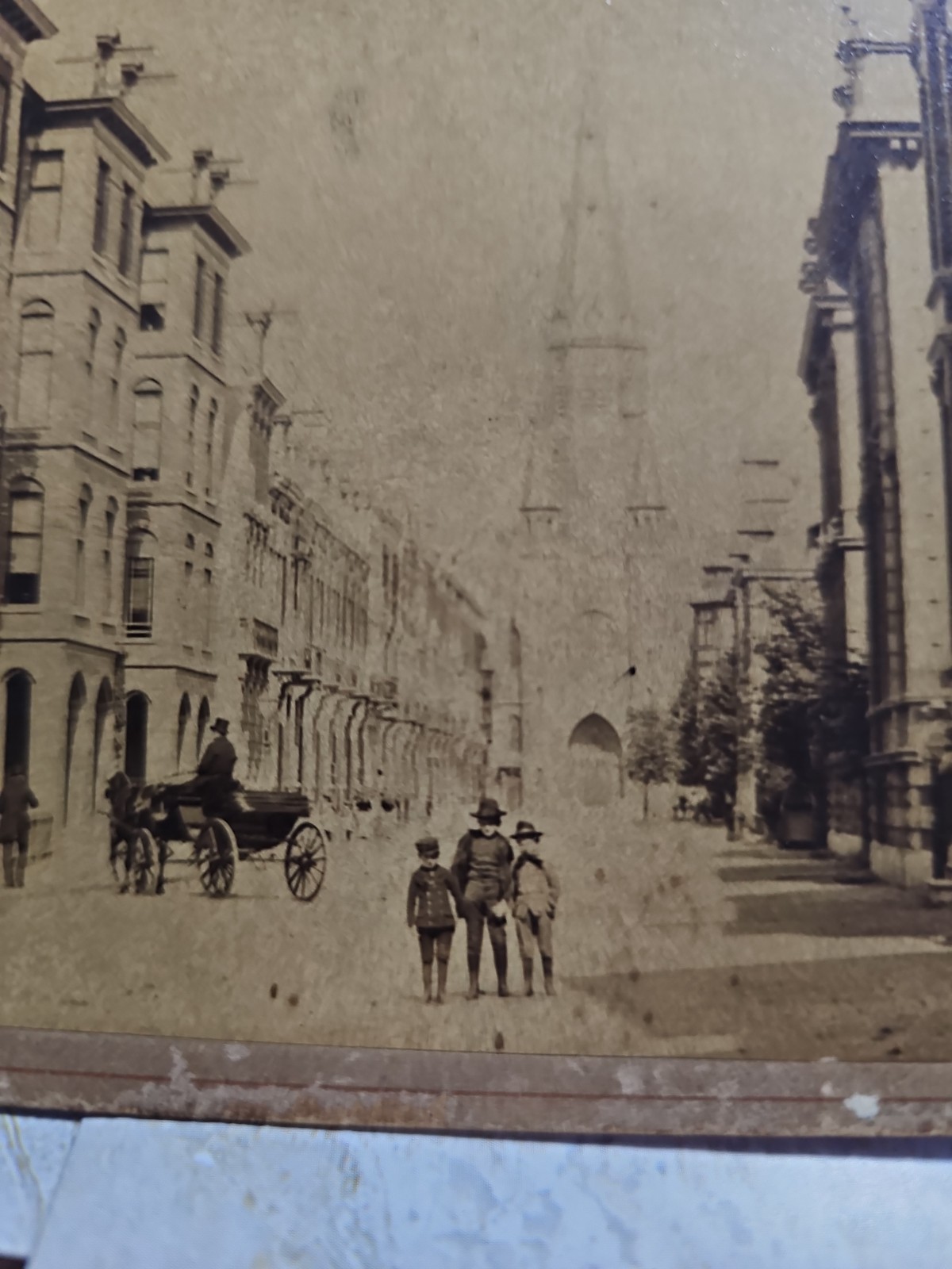 Antique 1870s Amsterdam Street Scene Cabinet Card Horse Carriage Children