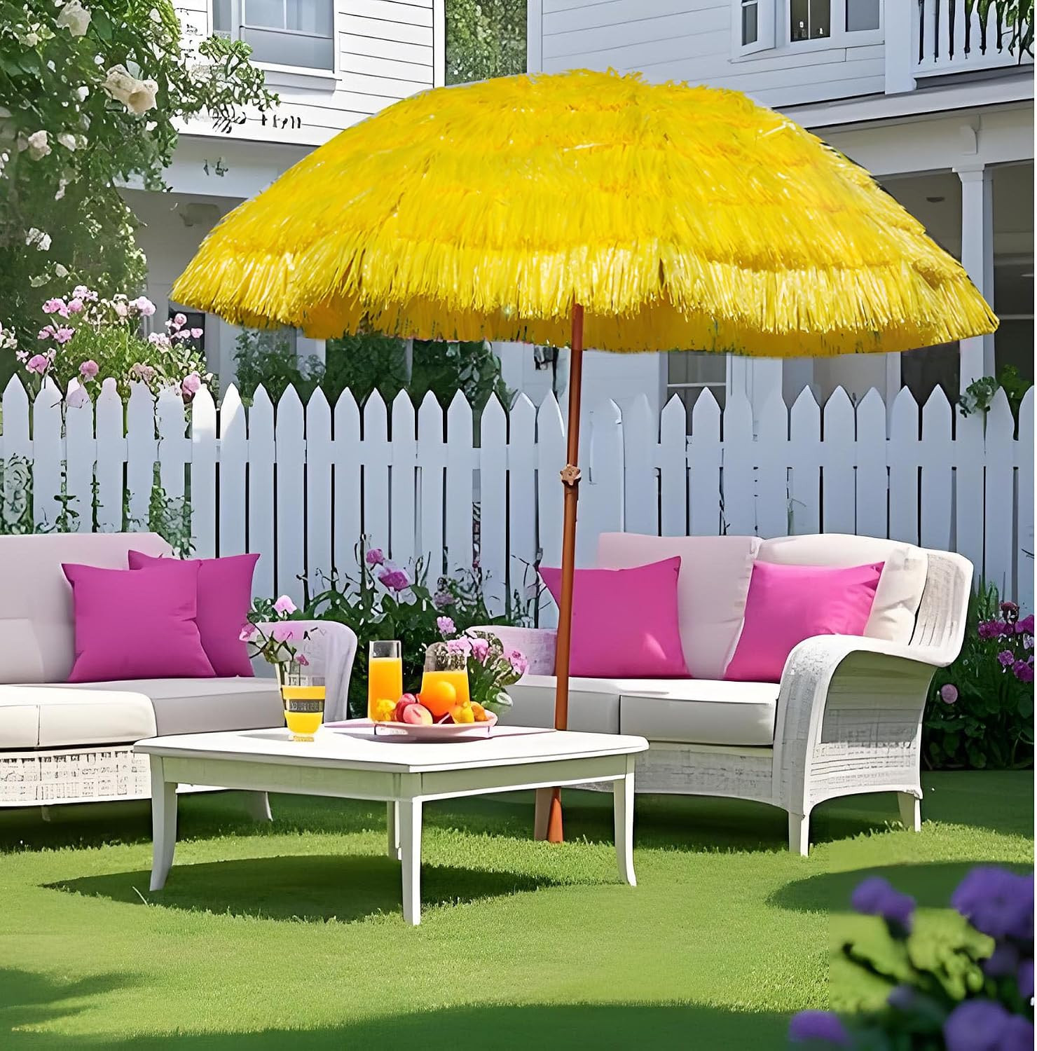 7.5Ft Hula Thatched Hawaiian Tiki Patio Beach Umbrella with Tilt