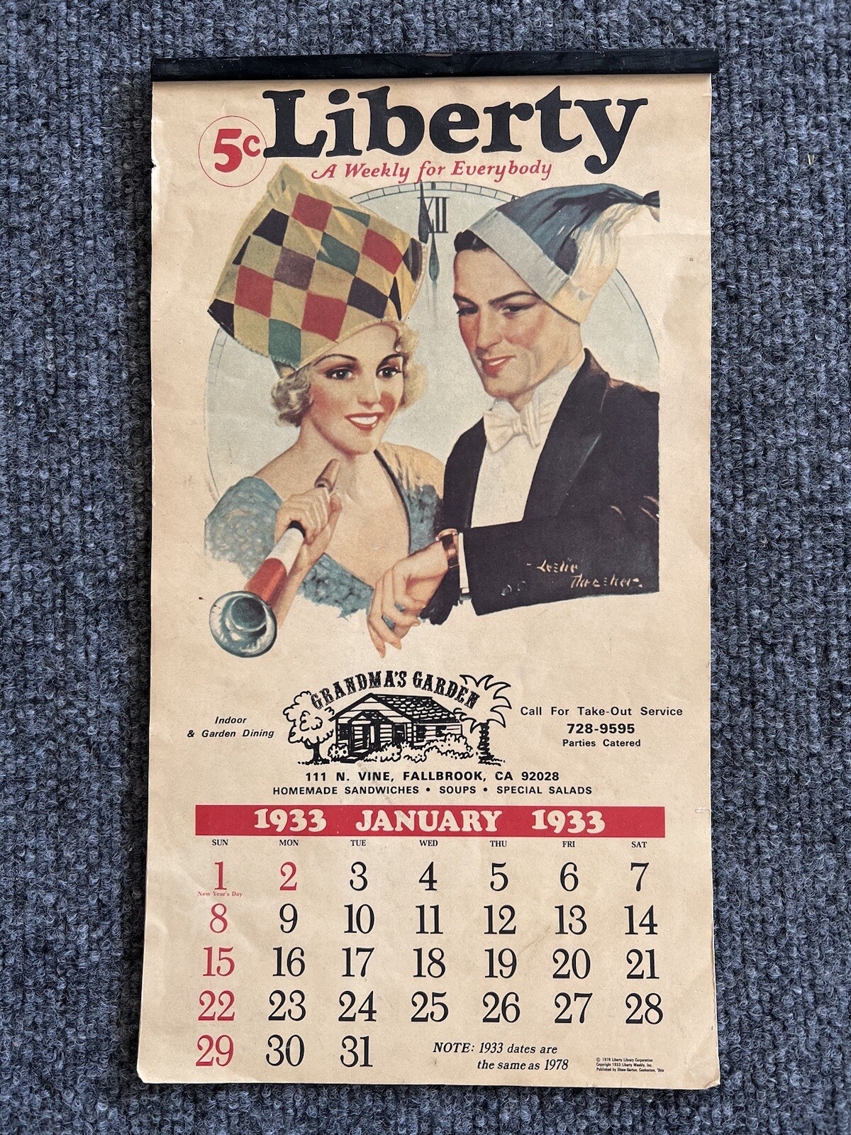 1978 Liberty 1933 Wall Calendar Reprint Complete Unused 7x12.5 Retro Nostalgia 