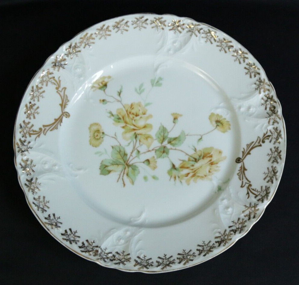 CT Carl Tielsch ANTIQUE GERMANY PLATE Handpainted Gold with Yellow roses 9-1/2