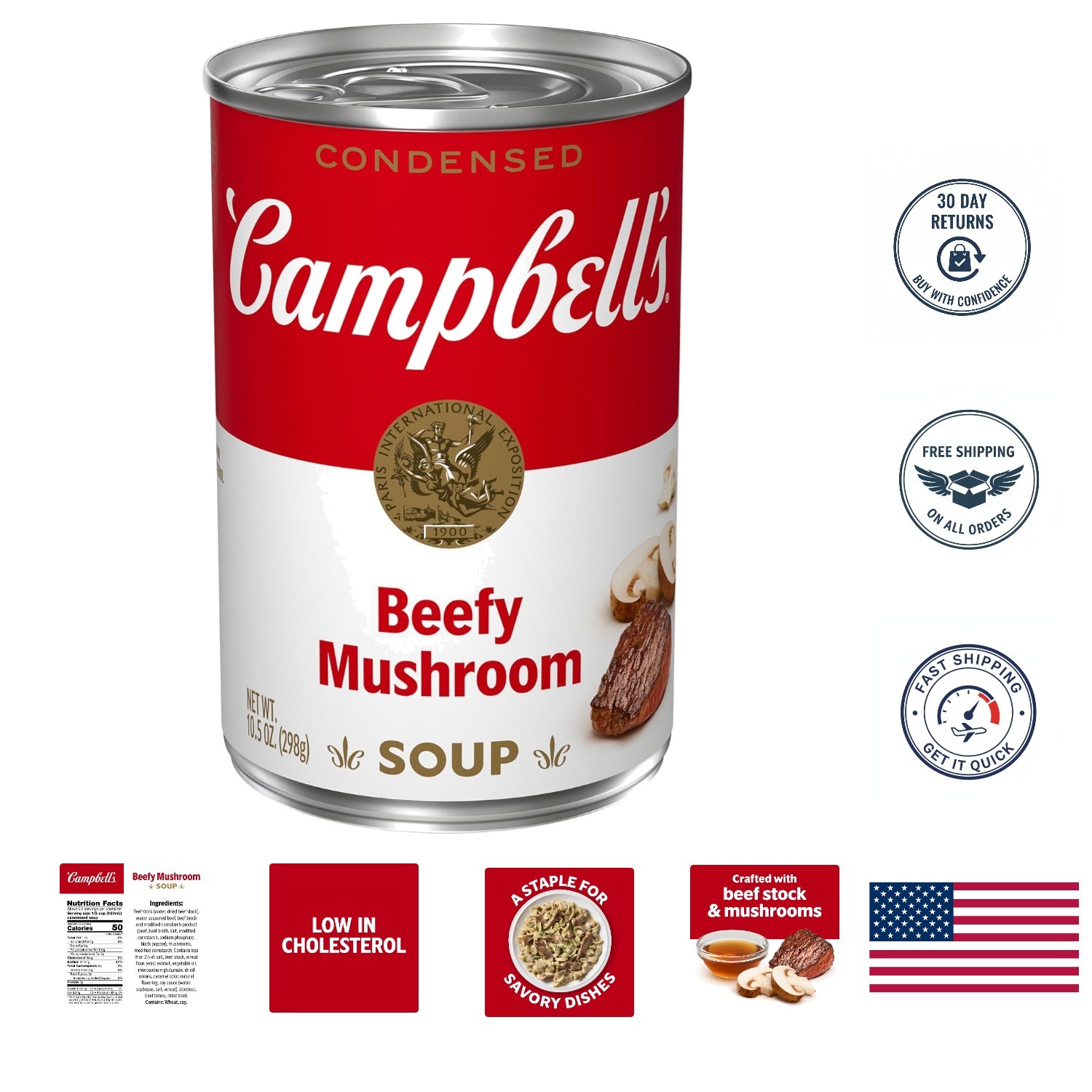 Campbell\'s 10.5 oz Condensed Beefy Mushroom Soup – Rich & Versatile Meal Base