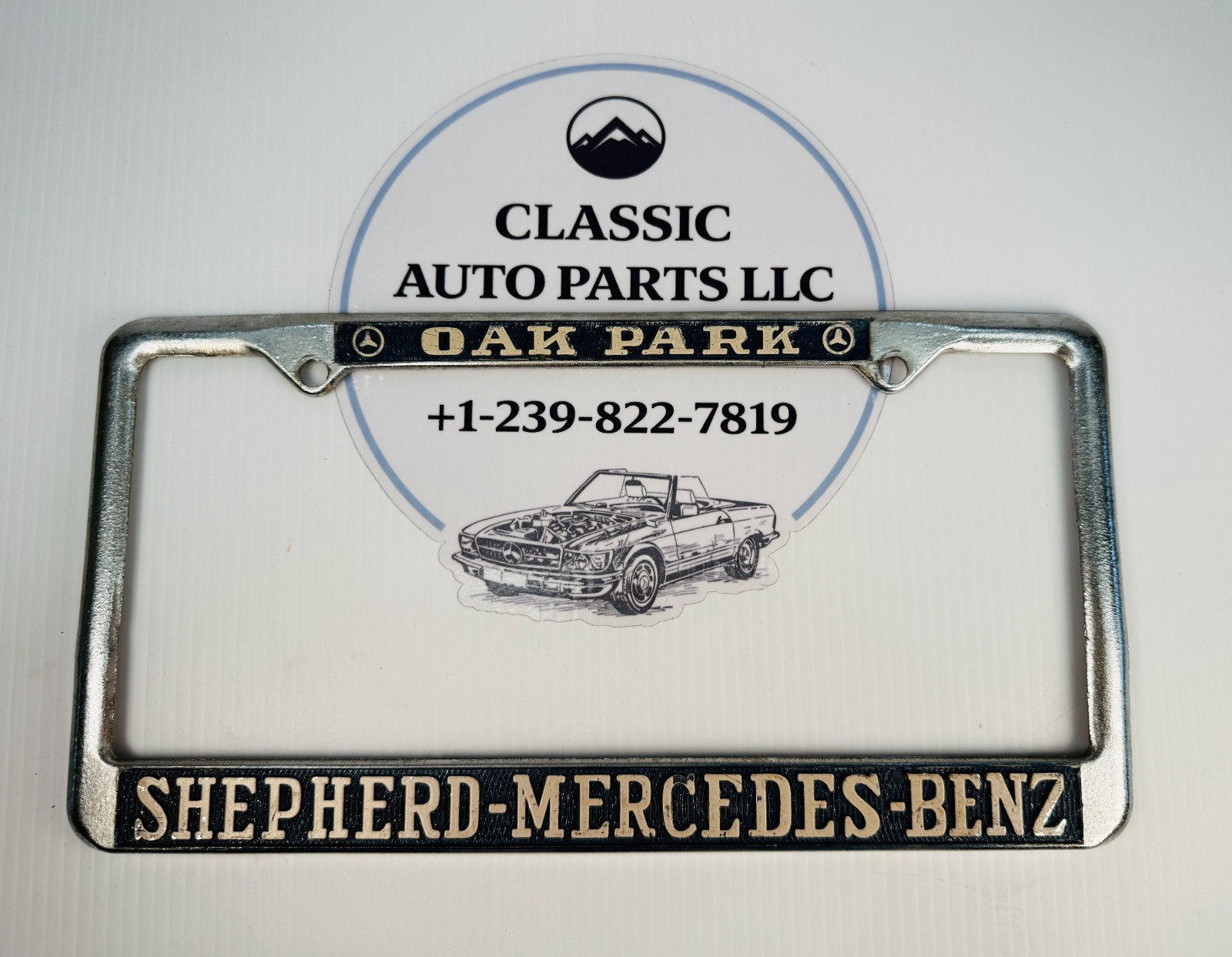 Mercedes Benz Oak Park License Plate Frame Chrome Metal Shepherd Dealer