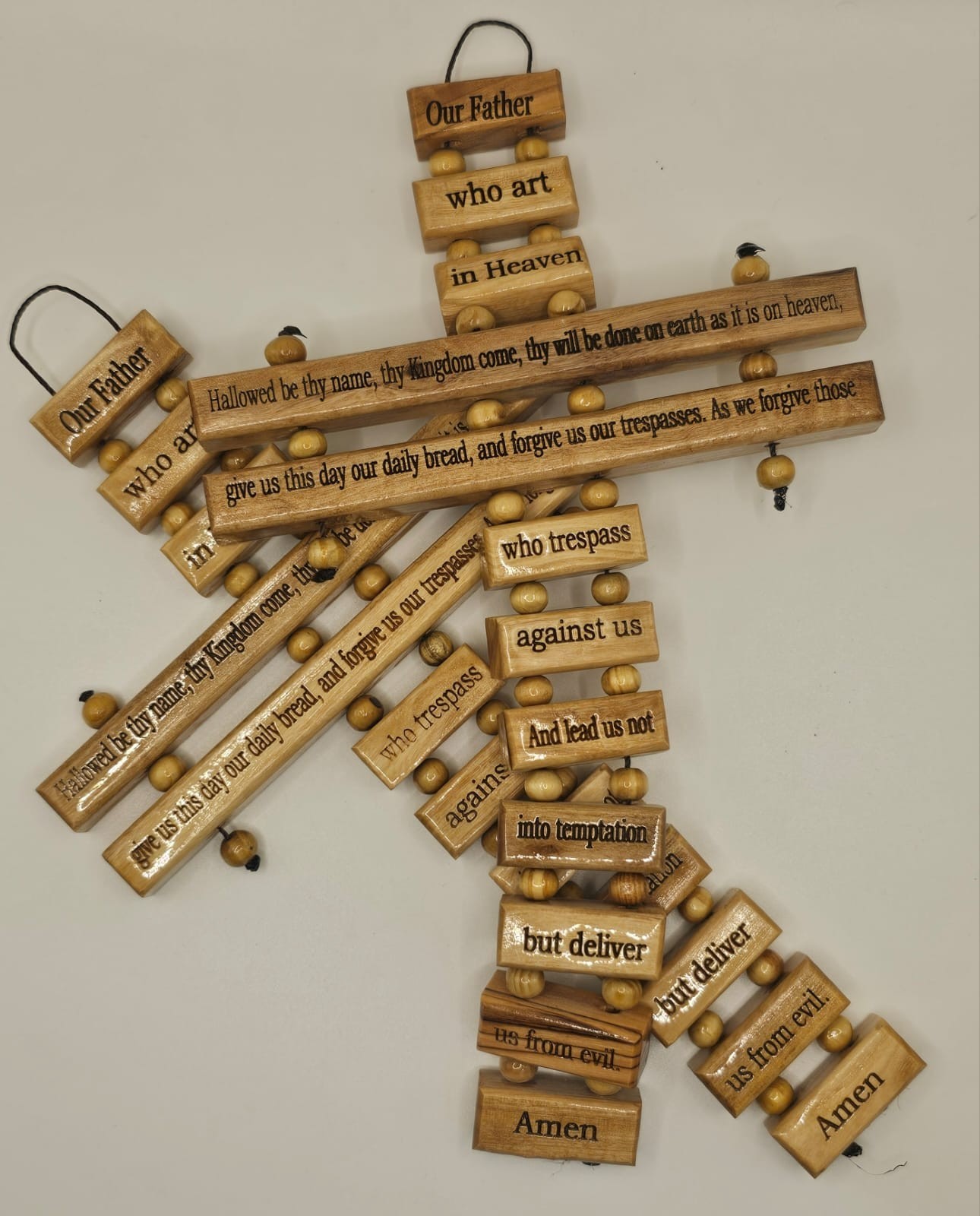 Olive Wood Lord\'s Prayer Cross: Handcrafted Holy Land Decor (23cm)