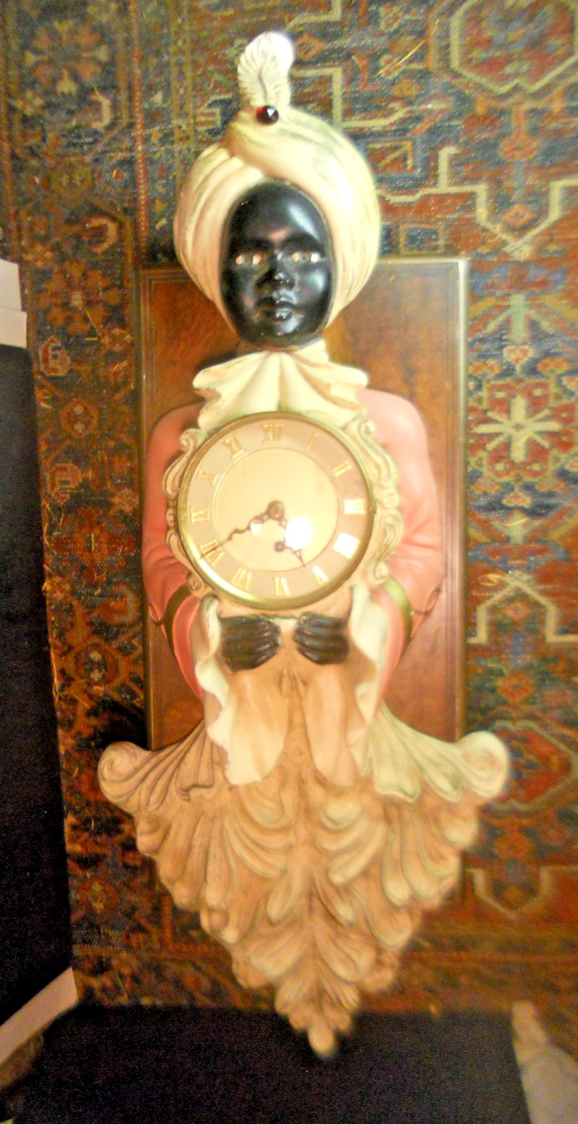 Vintage Rare BLACKAMOOR CLOCK Wall Chalkware 1940s 1950s Turban
