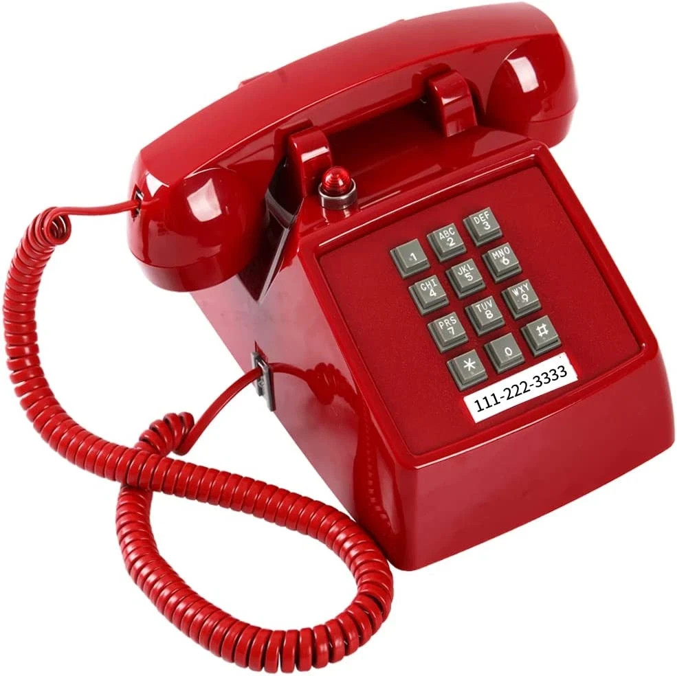 Retro Red Landline Phone Vintage Corded Desk Telephone Large Button