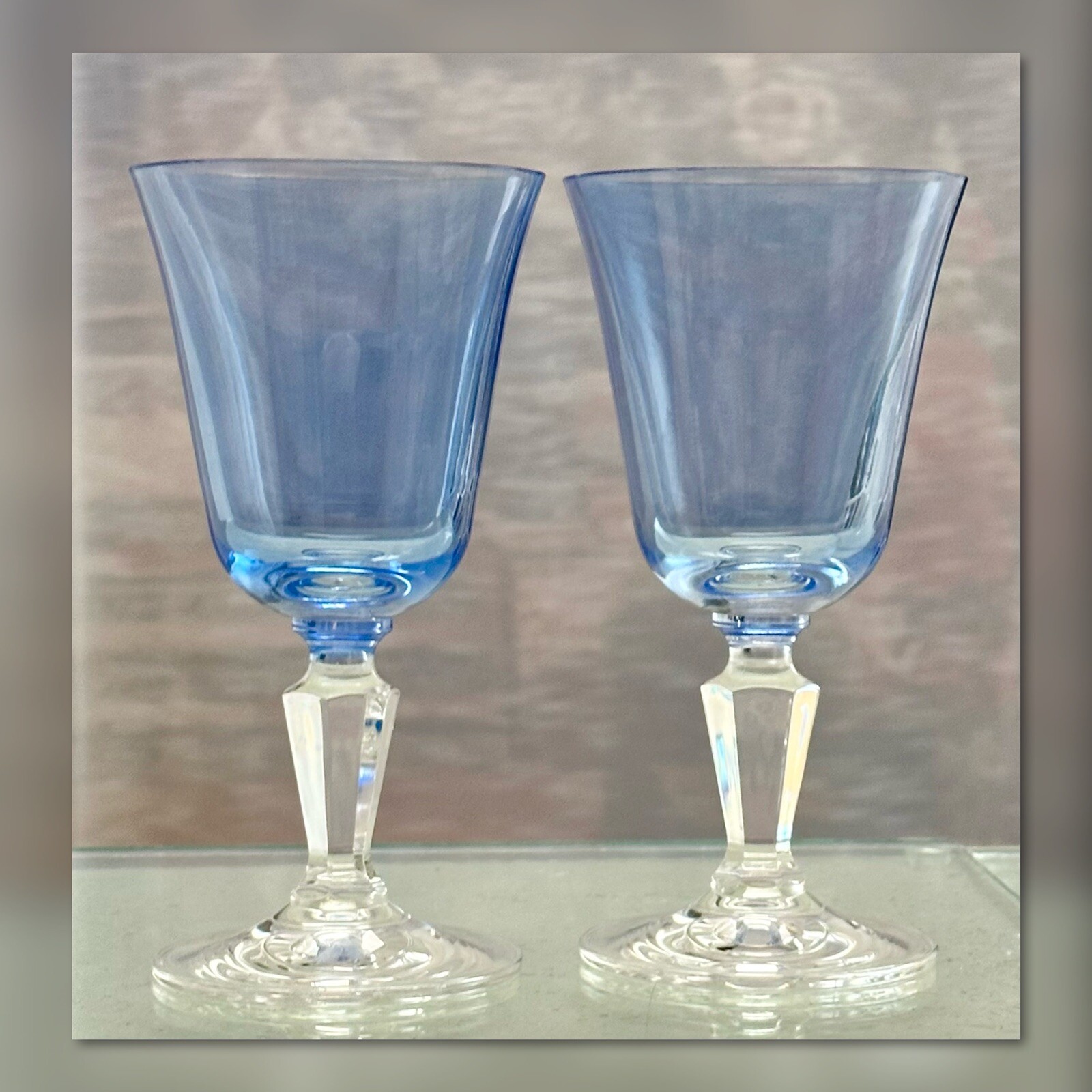 Rogaska Alfresco Blue Wine Glasses Pair Crystal 6 3/4\