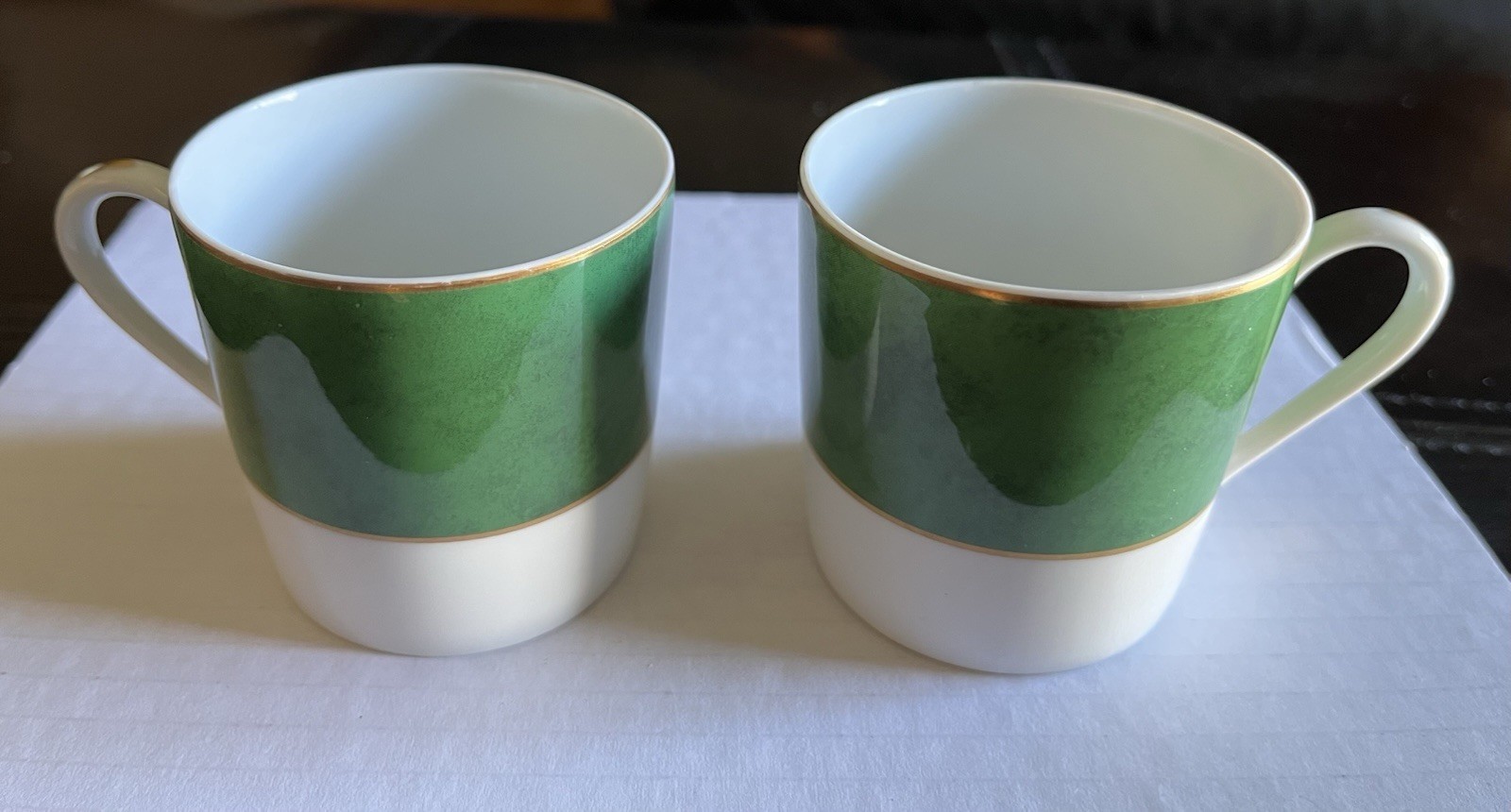 Haviland Limoges France Demitasse Pompéi Émeraude Green Gold Trim Cups Set of 2