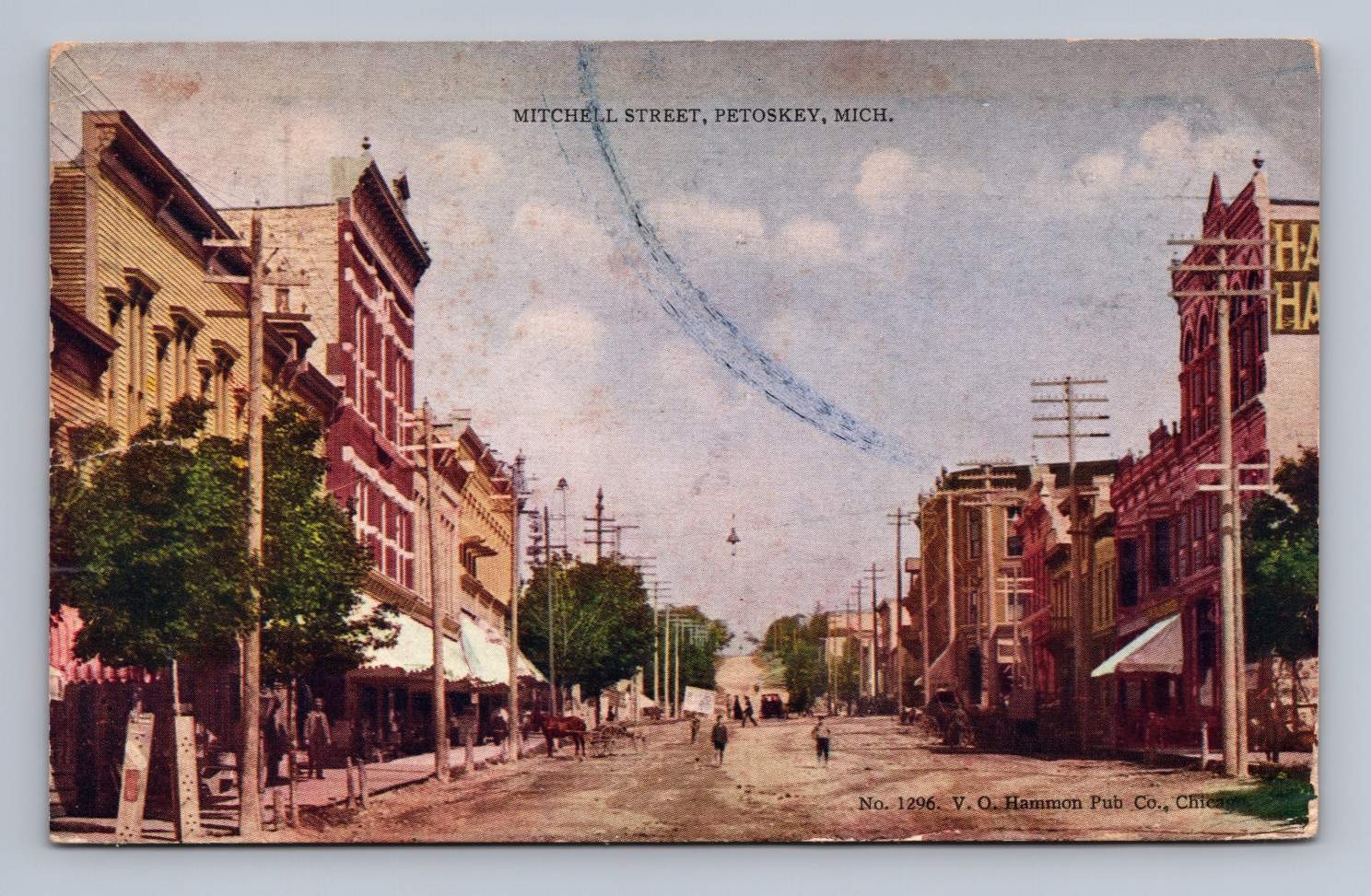 Antique Michigan Postcard PETOSKEY Mitchell Street Scene 1909 Antique Michigan Postcard PETOSKEY Mitchell Street Scene 1909