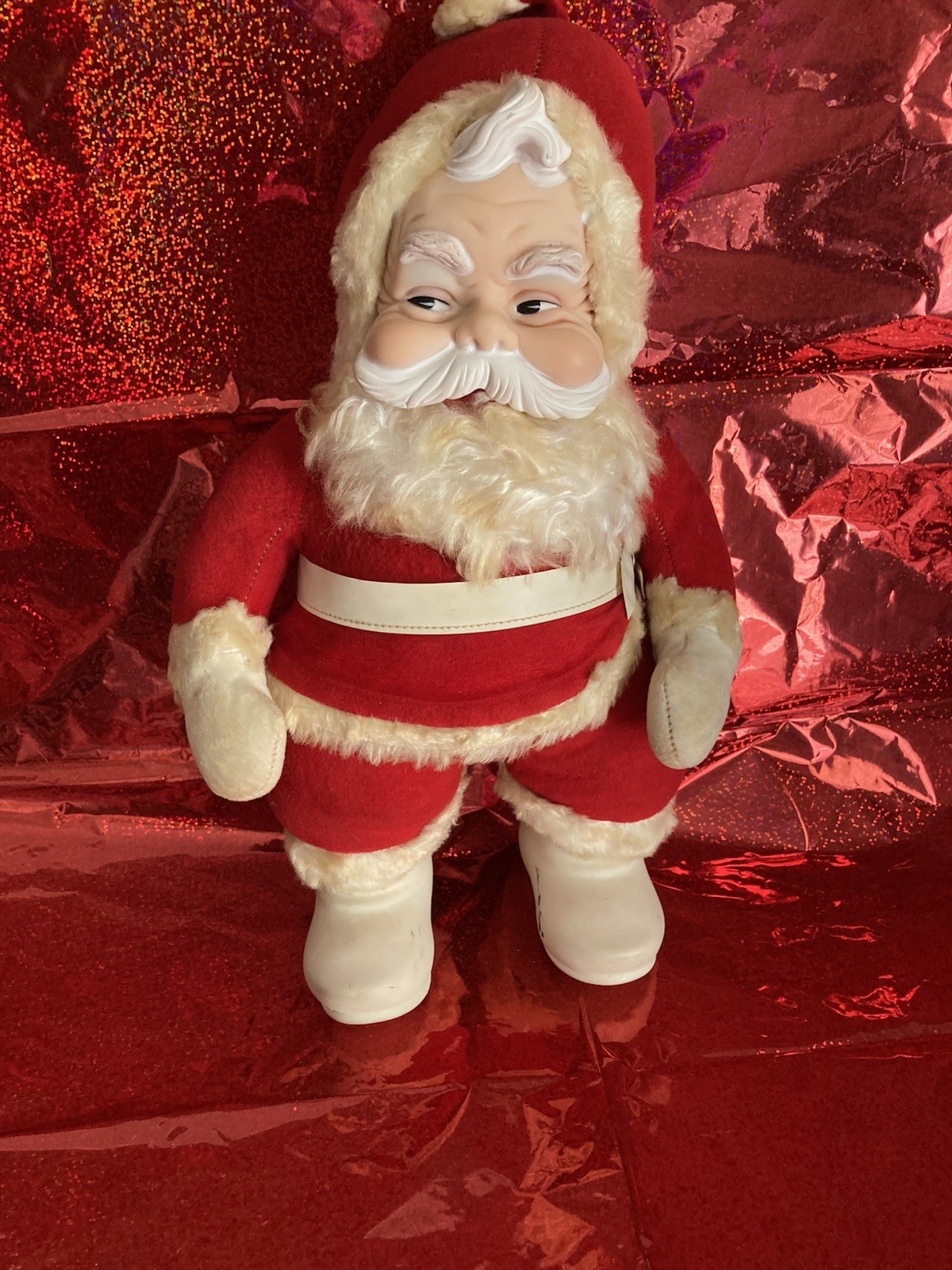The Rushton Co. Santa Claus Christmas Figurine Red White Fabric Plastic