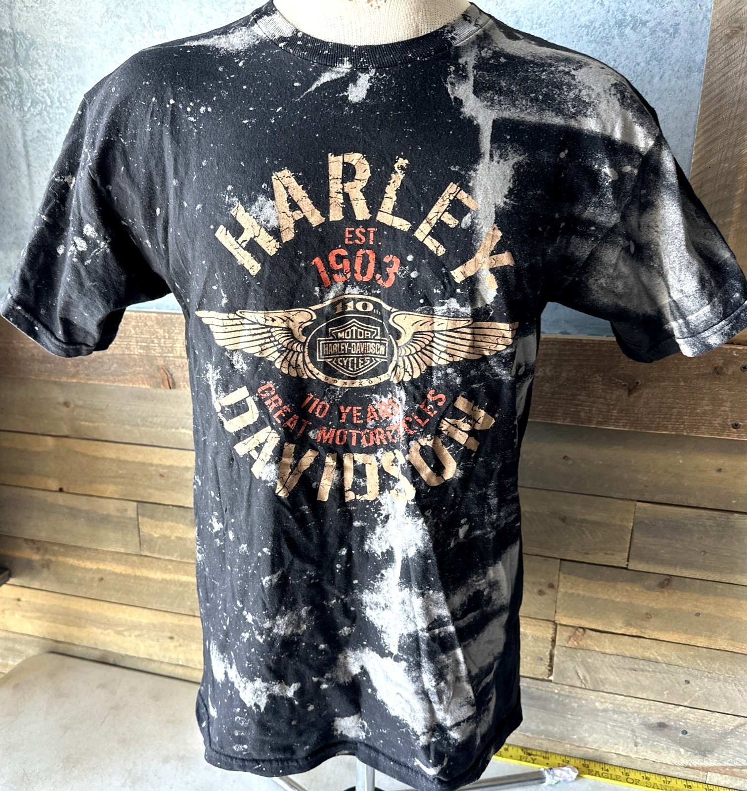 Harley Davidson Retro Splashed 110 Years Shirt Mens Size M El Paso Harley Muscle