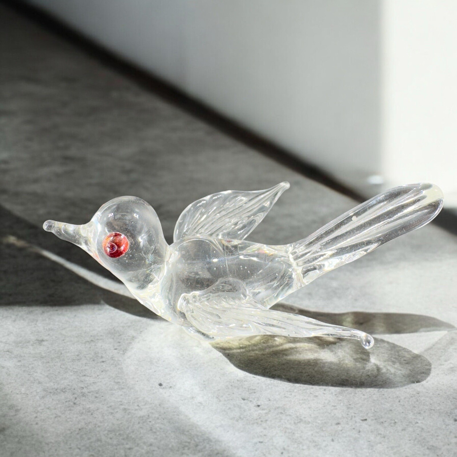 Hand Blown Art Glass Clear Bird Figurine Delicate With Red Orange Eyes Hand Made Hand Blown Art Glass Clear Bird Figurine Delicate With Red Orange Eyes Hand Made