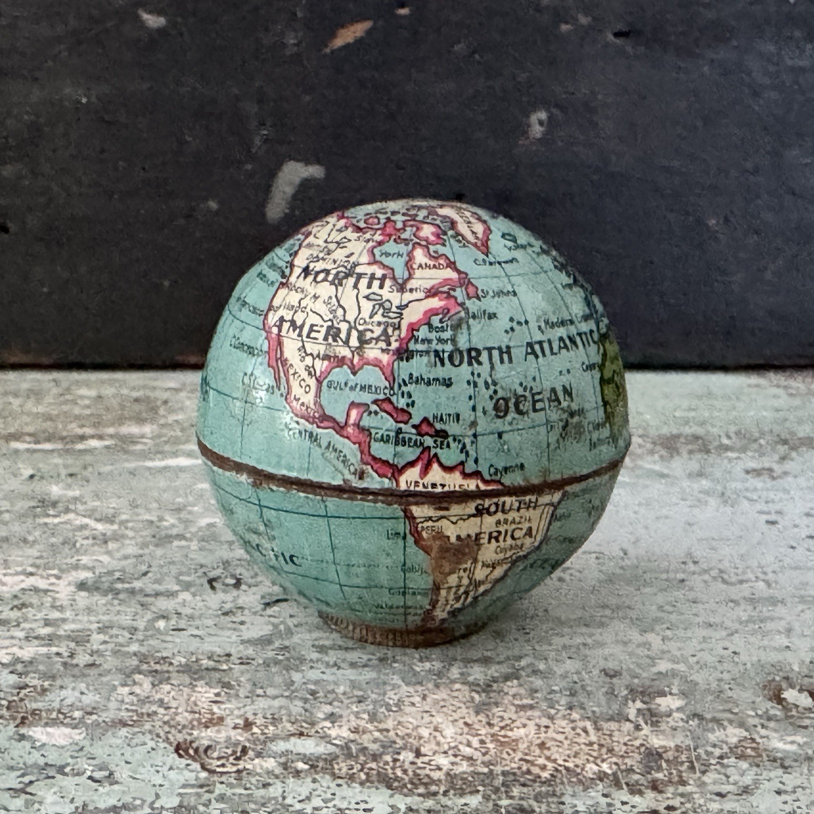Vtg 1920\'s 30\'s Tin Litho Metal World Globe Pencil Sharpener 2\