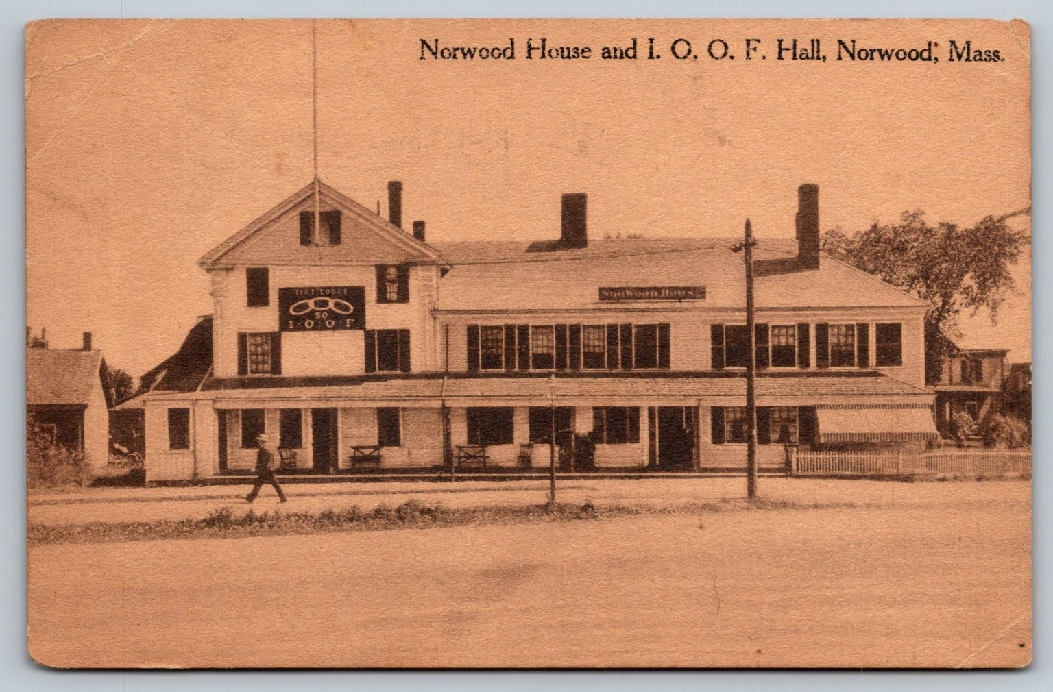 Vintage Norwood House & I.O.O.F. Hall Postcard Norwood Massachusetts