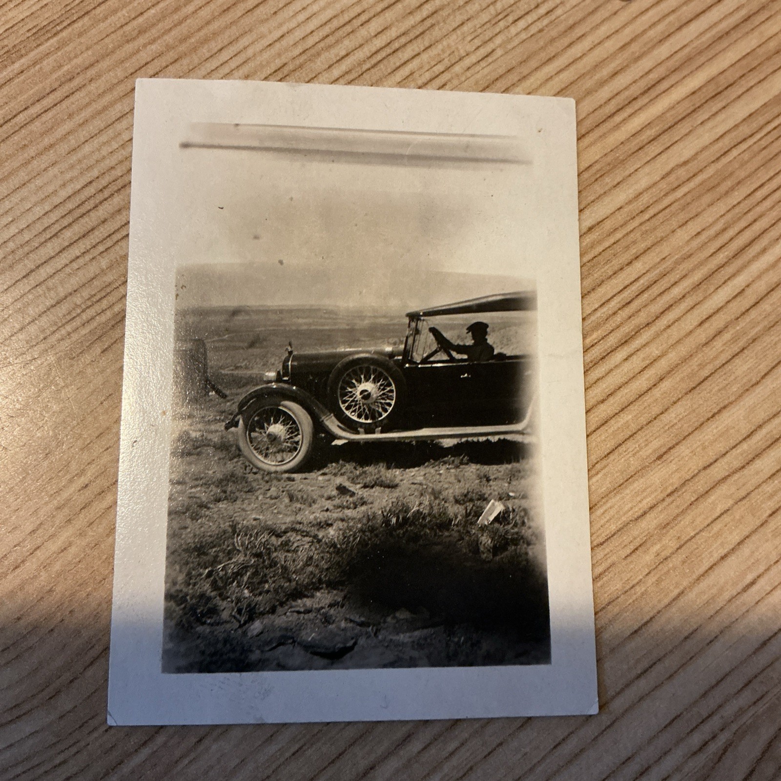 Vintage 1920s Snapshot Photo B&W Touring Car Studebaker Phaeton Man with Hat